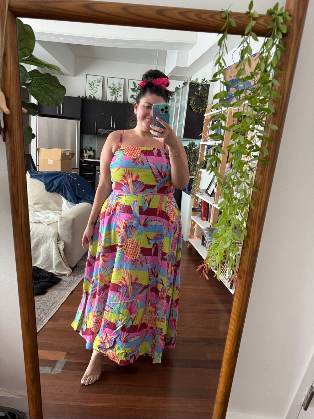 City Chic Tropical Maxi Dress in Pink & Yellow